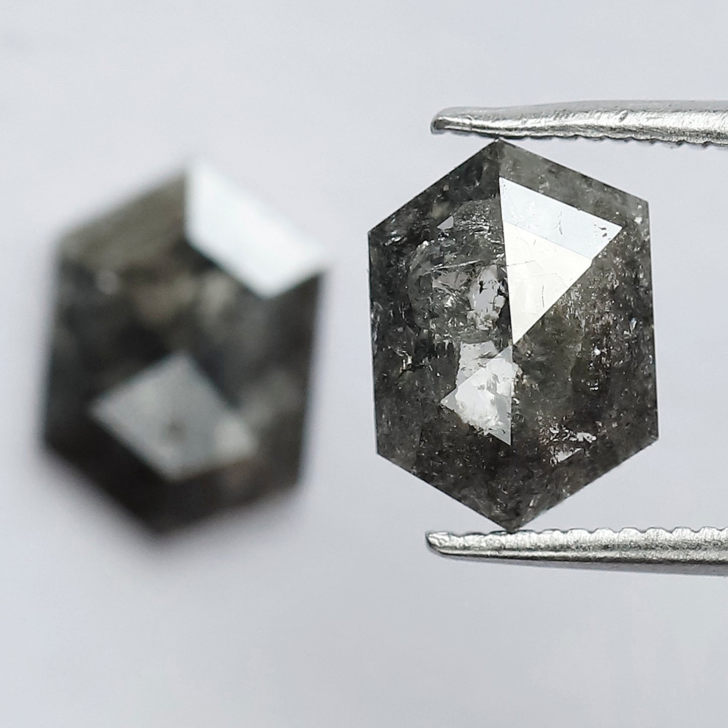 2.90 CT Stunning Pair of Elongated Hexagon Shape Polished Grey Black Natural Salt and Pepper Diamond Made for Body Piercing Jewelry