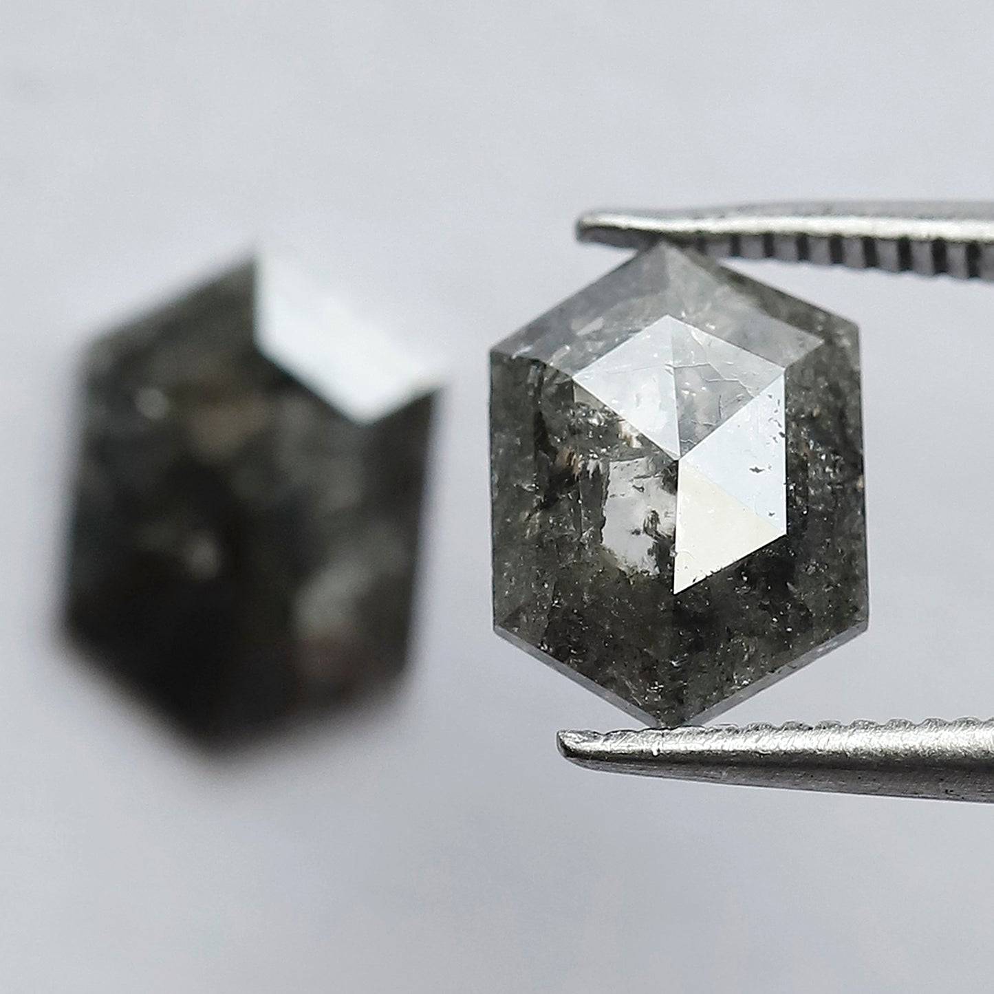 2.90 CT Stunning Pair of Elongated Hexagon Shape Polished Grey Black Natural Salt and Pepper Diamond Made for Body Piercing Jewelry