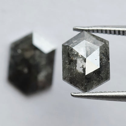 2.90 CT Stunning Pair of Elongated Hexagon Shape Polished Grey Black Natural Salt and Pepper Diamond Made for Body Piercing Jewelry