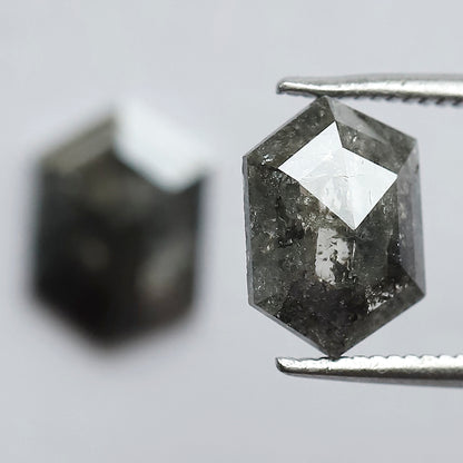 2.90 CT Stunning Pair of Elongated Hexagon Shape Polished Grey Black Natural Salt and Pepper Diamond Made for Body Piercing Jewelry