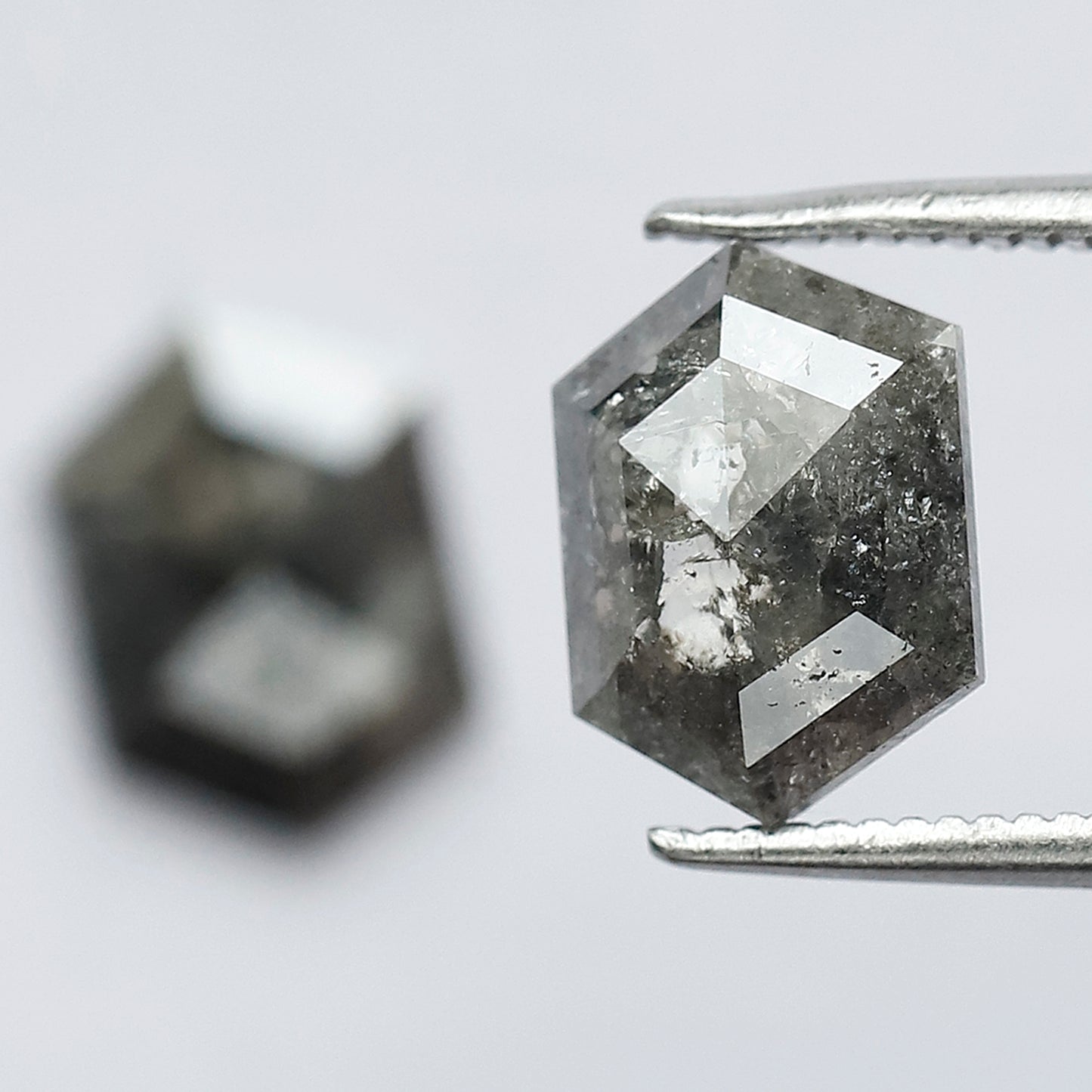 2.90 CT Stunning Pair of Elongated Hexagon Shape Polished Grey Black Natural Salt and Pepper Diamond Made for Body Piercing Jewelry