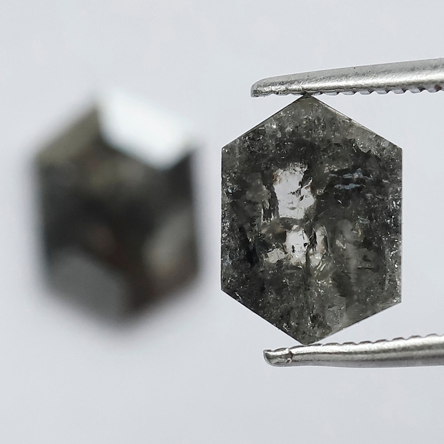 2.90 CT Stunning Pair of Elongated Hexagon Shape Polished Grey Black Natural Salt and Pepper Diamond Made for Body Piercing Jewelry