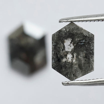 2.90 CT Stunning Pair of Elongated Hexagon Shape Polished Grey Black Natural Salt and Pepper Diamond Made for Body Piercing Jewelry