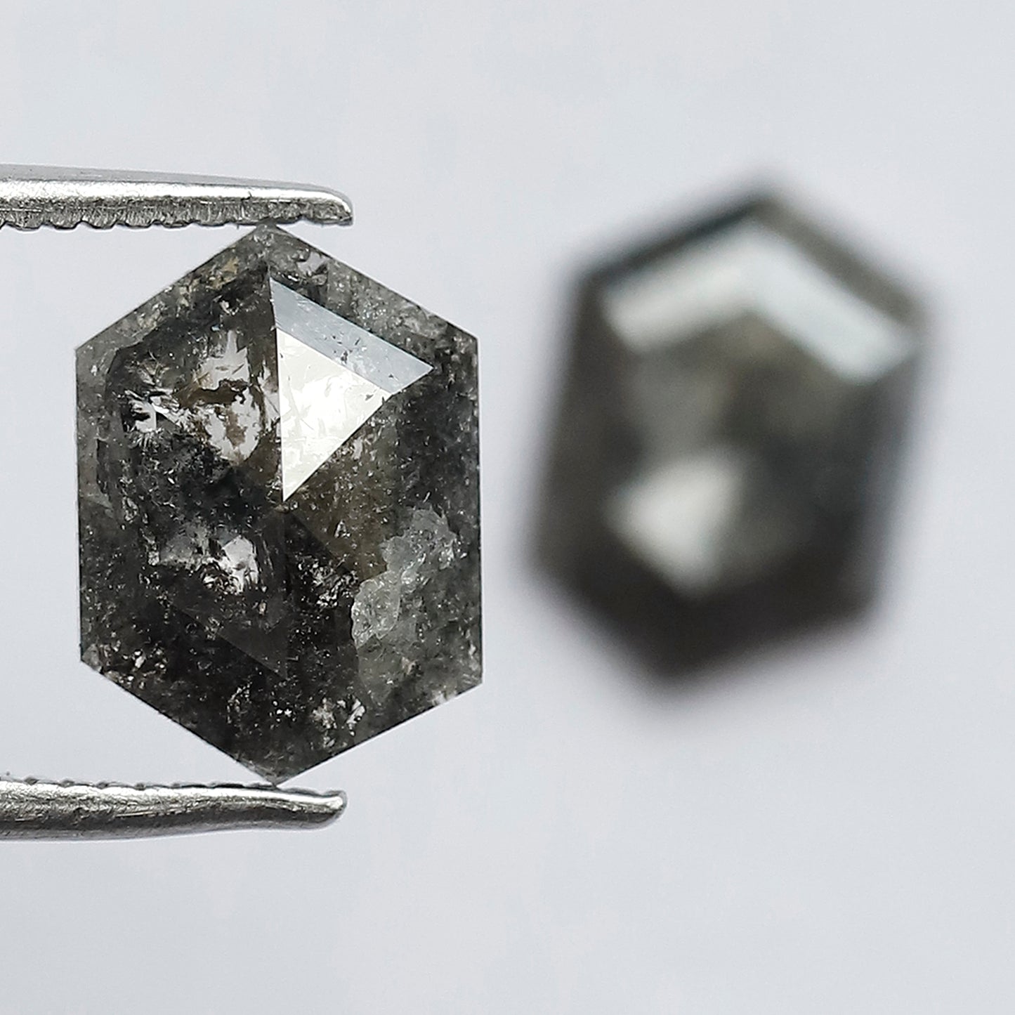 2.90 CT Stunning Pair of Elongated Hexagon Shape Polished Grey Black Natural Salt and Pepper Diamond Made for Body Piercing Jewelry