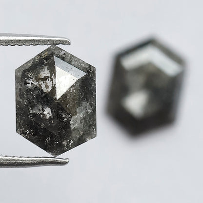2.90 CT Stunning Pair of Elongated Hexagon Shape Polished Grey Black Natural Salt and Pepper Diamond Made for Body Piercing Jewelry