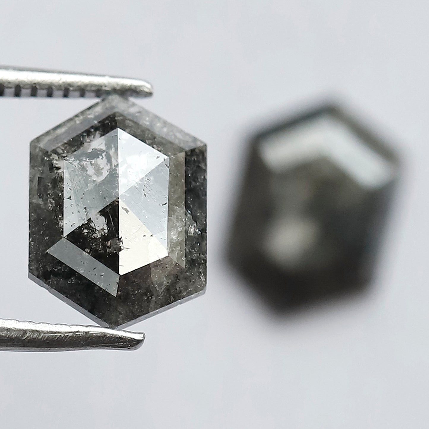 2.90 CT Stunning Pair of Elongated Hexagon Shape Polished Grey Black Natural Salt and Pepper Diamond Made for Body Piercing Jewelry