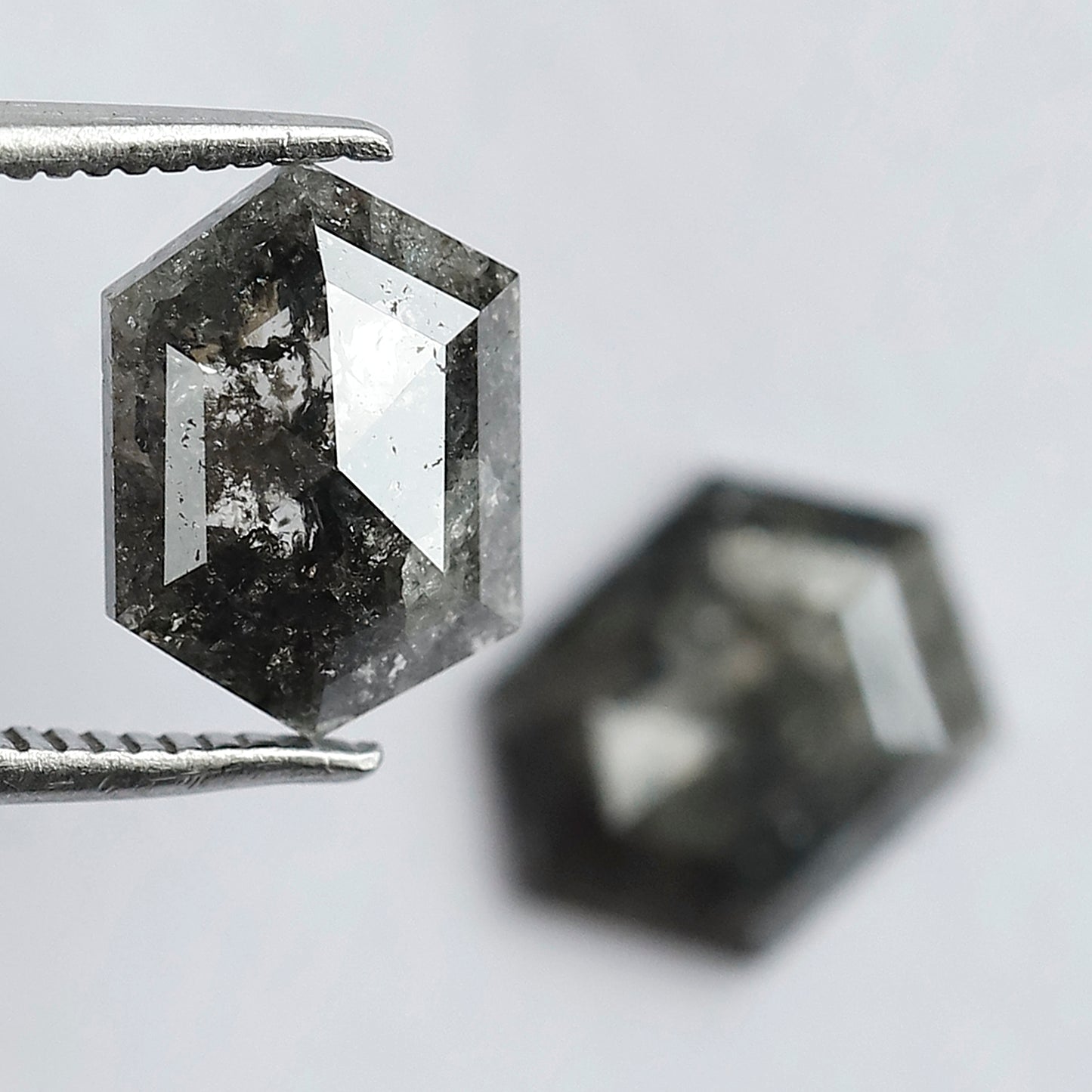 2.90 CT Stunning Pair of Elongated Hexagon Shape Polished Grey Black Natural Salt and Pepper Diamond Made for Body Piercing Jewelry