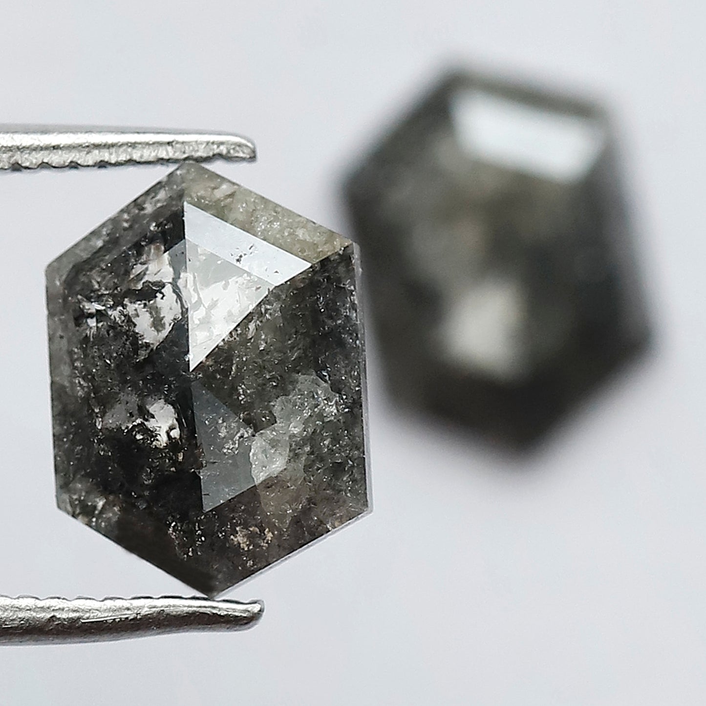 2.90 CT Stunning Pair of Elongated Hexagon Shape Polished Grey Black Natural Salt and Pepper Diamond Made for Body Piercing Jewelry