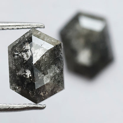 2.90 CT Stunning Pair of Elongated Hexagon Shape Polished Grey Black Natural Salt and Pepper Diamond Made for Body Piercing Jewelry