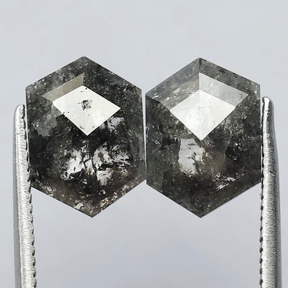 2.90 CT Stunning Pair of Elongated Hexagon Shape Polished Grey Black Natural Salt and Pepper Diamond Made for Body Piercing Jewelry