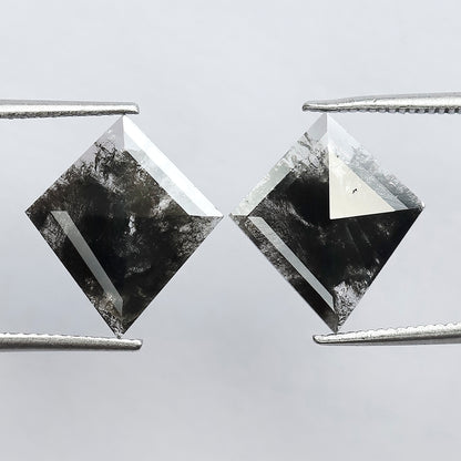 3.59 CT Pair of Beautiful Kite Shape Step Cut Flat Back Grey Black Natural Salt and Pepper Diamond Perfect For Making Long Stud Earrings