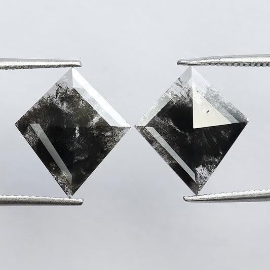 3.59 CT Pair of Beautiful Kite Shape Step Cut Flat Back Grey Black Natural Salt and Pepper Diamond Perfect For Making Long Stud Earrings