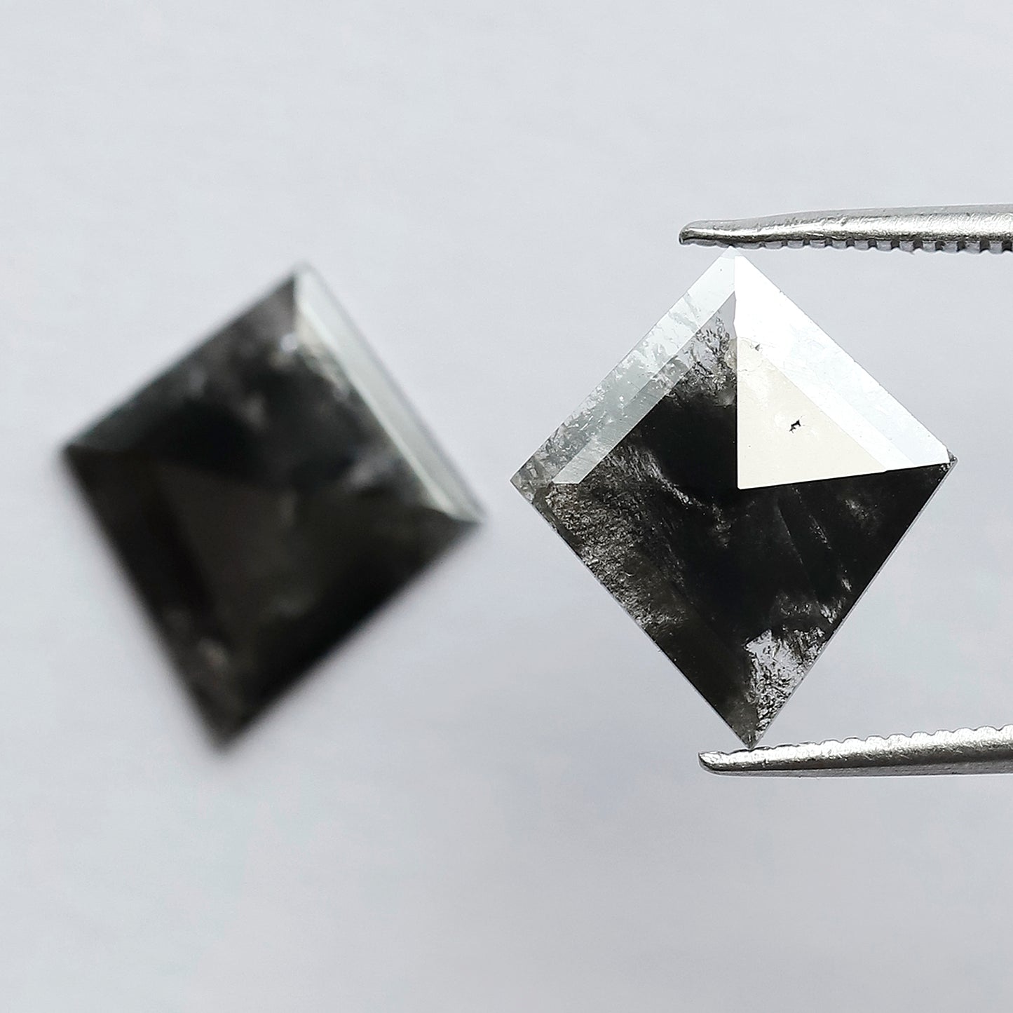 3.59 CT Pair of Beautiful Kite Shape Step Cut Flat Back Grey Black Natural Salt and Pepper Diamond Perfect For Making Long Stud Earrings