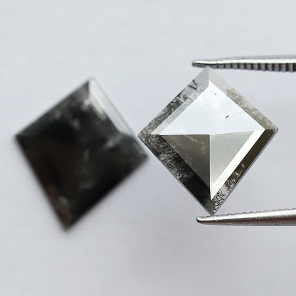 3.59 CT Pair of Beautiful Kite Shape Step Cut Flat Back Grey Black Natural Salt and Pepper Diamond Perfect For Making Long Stud Earrings