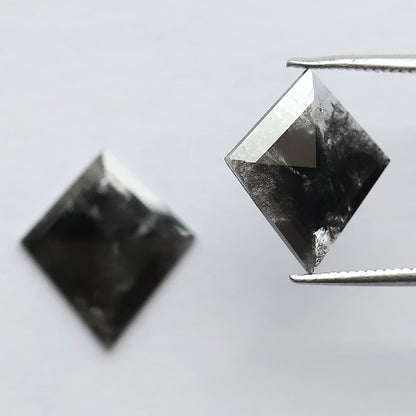3.59 CT Pair of Beautiful Kite Shape Step Cut Flat Back Grey Black Natural Salt and Pepper Diamond Perfect For Making Long Stud Earrings