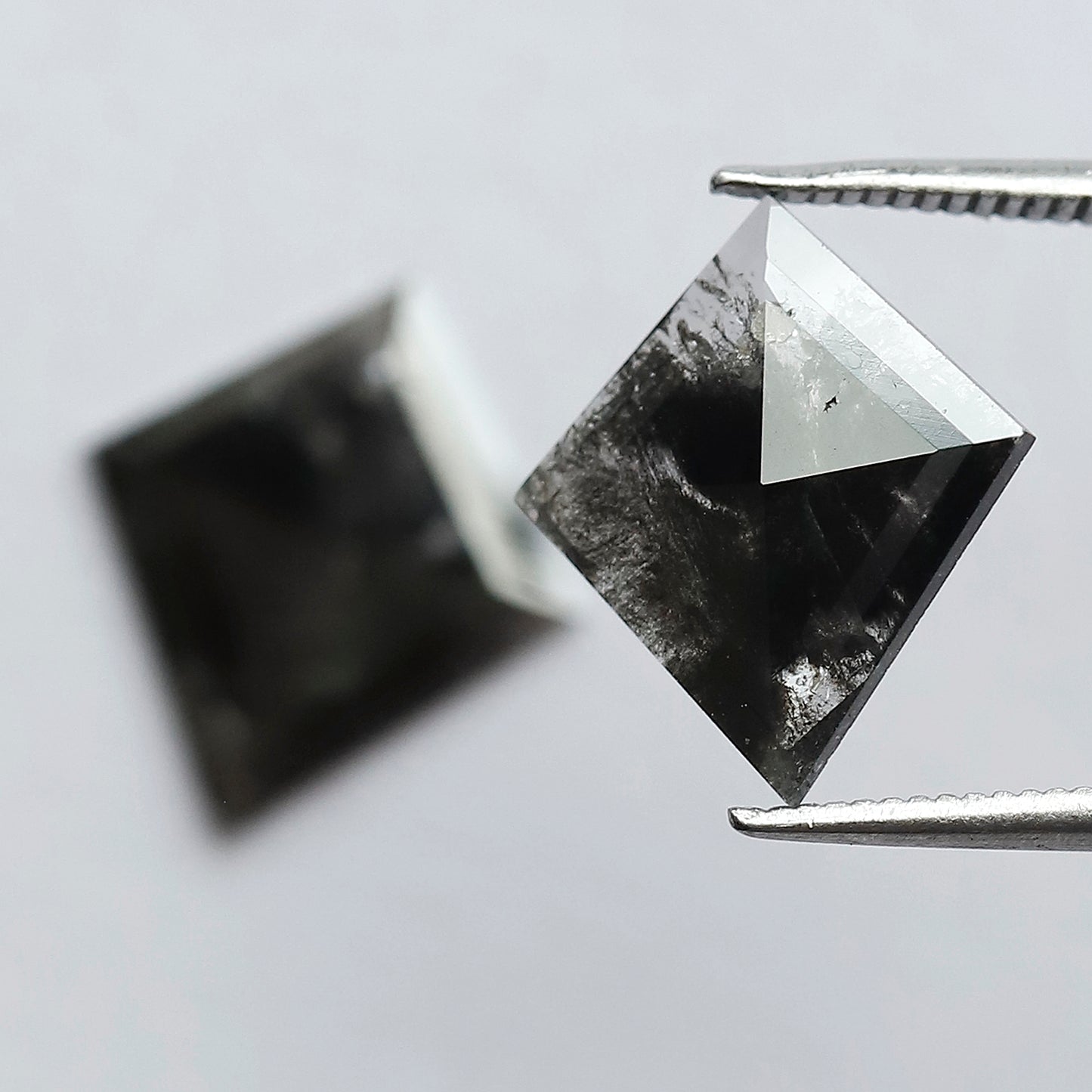 3.59 CT Pair of Beautiful Kite Shape Step Cut Flat Back Grey Black Natural Salt and Pepper Diamond Perfect For Making Long Stud Earrings