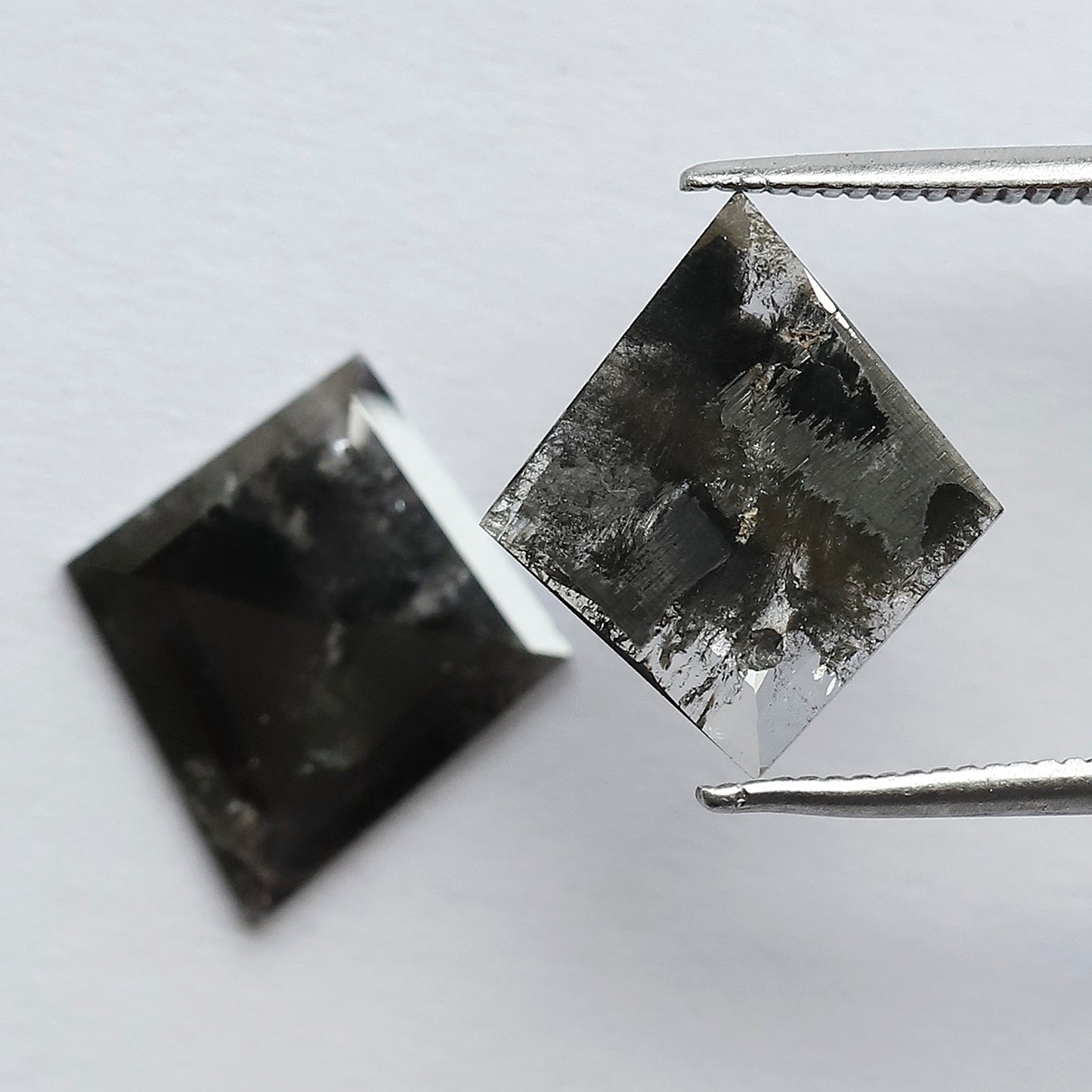 3.59 CT Pair of Beautiful Kite Shape Step Cut Flat Back Grey Black Natural Salt and Pepper Diamond Perfect For Making Long Stud Earrings