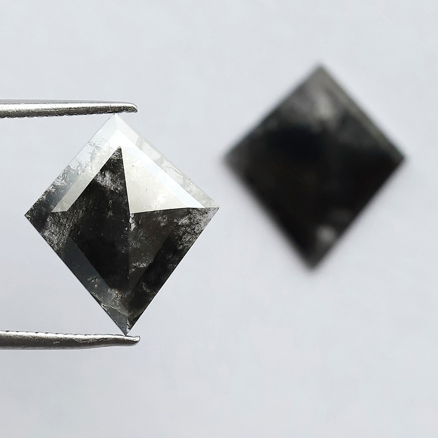 3.59 CT Pair of Beautiful Kite Shape Step Cut Flat Back Grey Black Natural Salt and Pepper Diamond Perfect For Making Long Stud Earrings