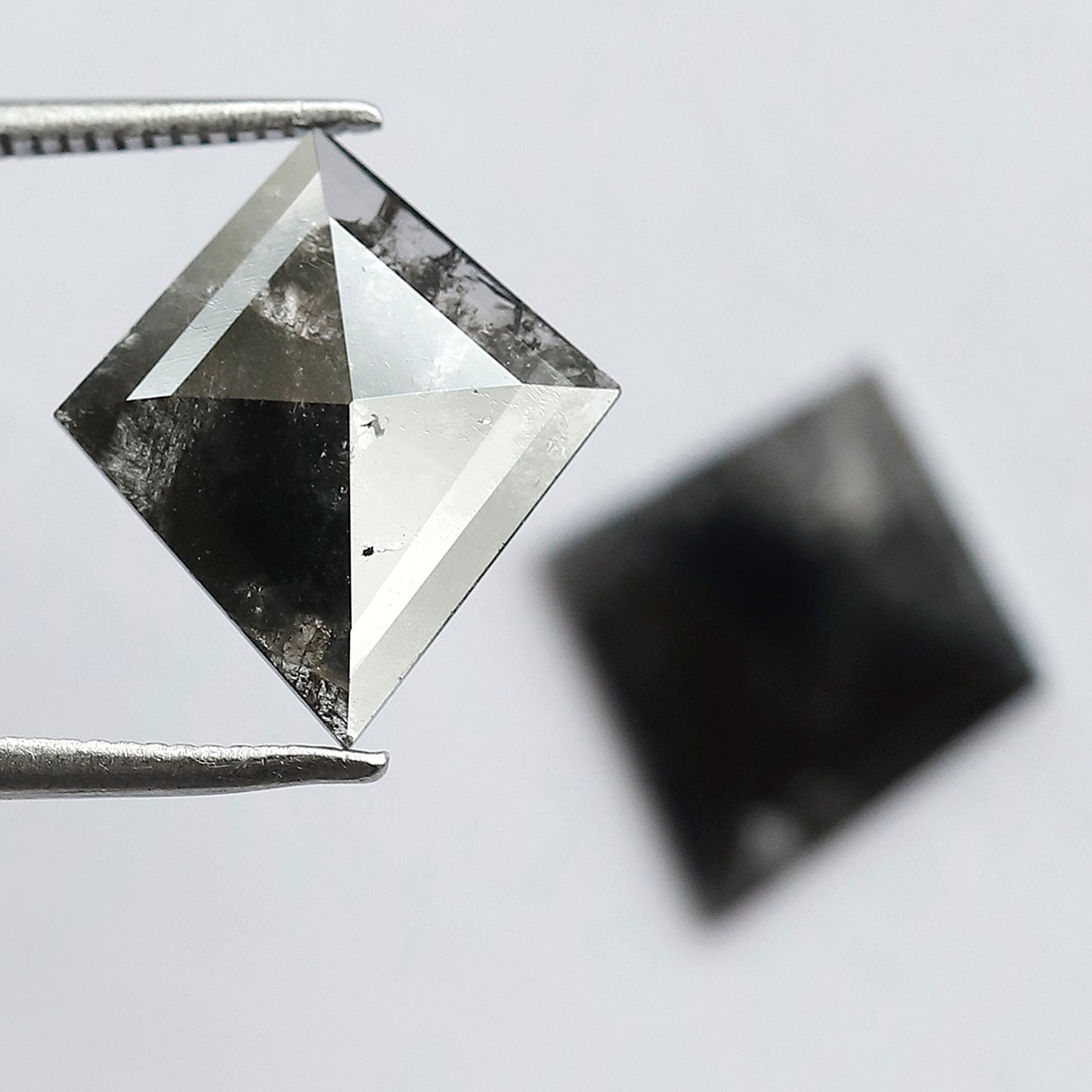 3.59 CT Pair of Beautiful Kite Shape Step Cut Flat Back Grey Black Natural Salt and Pepper Diamond Perfect For Making Long Stud Earrings