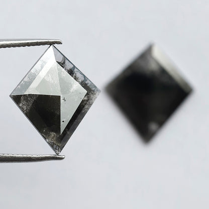 3.59 CT Pair of Beautiful Kite Shape Step Cut Flat Back Grey Black Natural Salt and Pepper Diamond Perfect For Making Long Stud Earrings