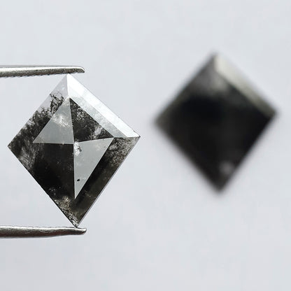 3.59 CT Pair of Beautiful Kite Shape Step Cut Flat Back Grey Black Natural Salt and Pepper Diamond Perfect For Making Long Stud Earrings