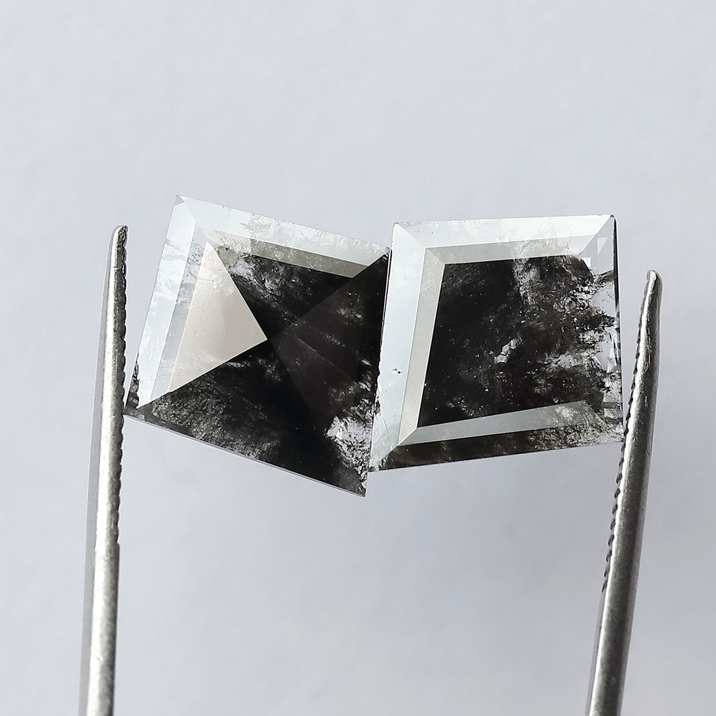 3.59 CT Pair of Beautiful Kite Shape Step Cut Flat Back Grey Black Natural Salt and Pepper Diamond Perfect For Making Long Stud Earrings