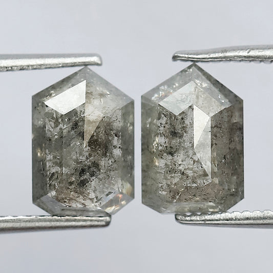 3.45 CT Unique Shield Shape Grey Black Half Cut Pair of Natural Salt and Pepper Diamond Perfect For Making Beautiful Vintage Jewelry