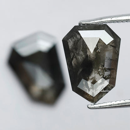 3.31 CT Fancy Brownish Black Geometric Shape Glaring Faceted Flat Back Salt and Pepper Diamond Ideal for Making Vintage Style Earrings