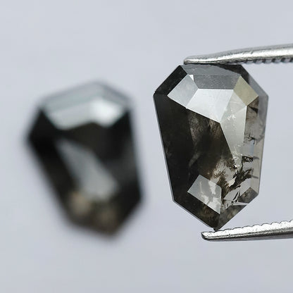 3.31 CT Fancy Brownish Black Geometric Shape Glaring Faceted Flat Back Salt and Pepper Diamond Ideal for Making Vintage Style Earrings