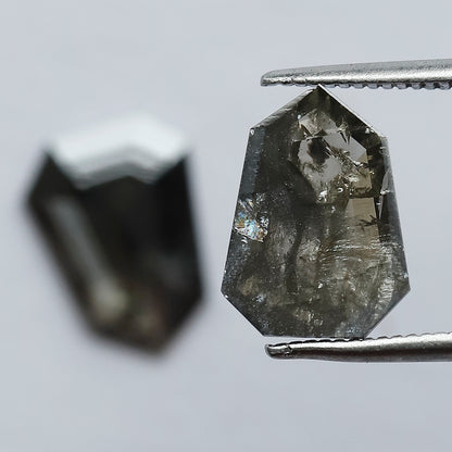 3.31 CT Fancy Brownish Black Geometric Shape Glaring Faceted Flat Back Salt and Pepper Diamond Ideal for Making Vintage Style Earrings