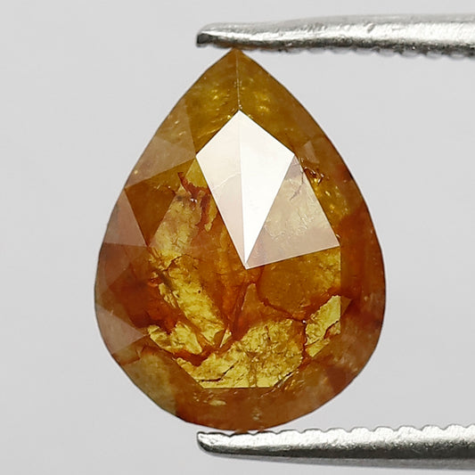 1.68 Ct 10 MM Pear Shape Salt and Pepper Translucent Reddish Yellow Color Natural Loose Rustic Diamond