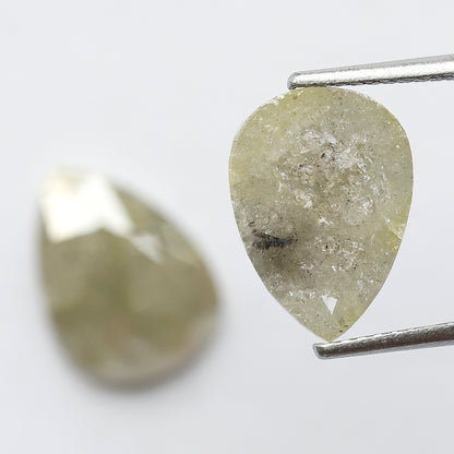 5.88 CT Twin Pair of Fancy Greenish Grey Pear Shape Diamond 12 MM Polished Salt and Pepper Perfect For Making Stunning Diamond Stud Earrings