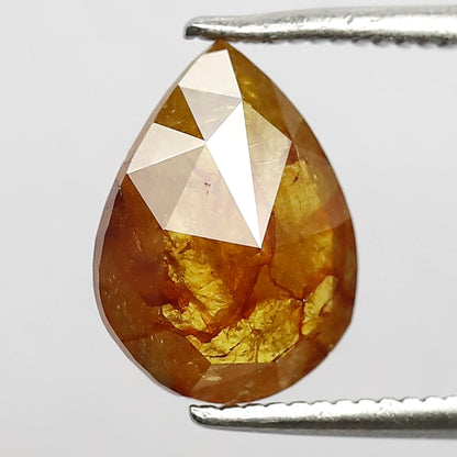 1.68 Ct 10 MM Pear Shape Salt and Pepper Translucent Reddish Yellow Color Natural Loose Rustic Diamond