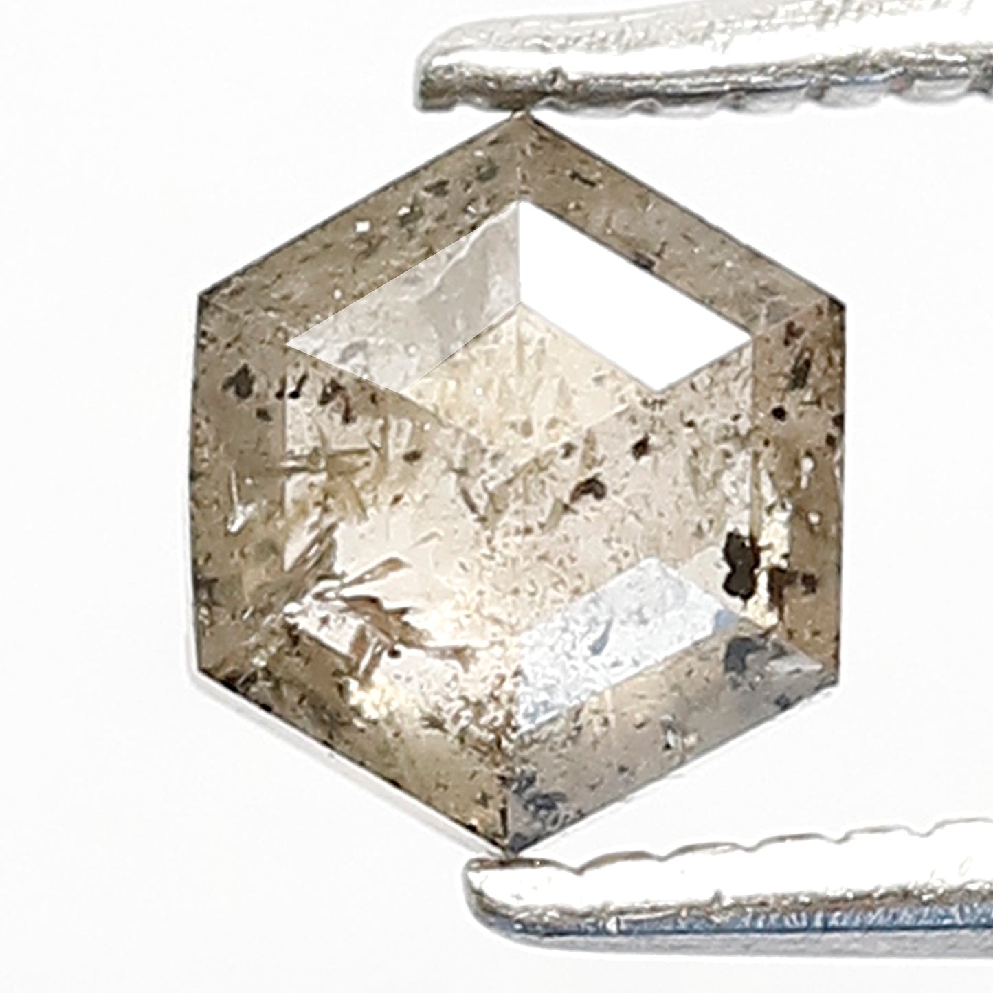 Natural Hexagon Cut Salt and Pepper Diamond 0.62 CT, 5.50 mm Brownish Loose Diamond for Jewelry Design
