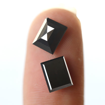 Geometric cut 3.26 Ct Black Diamond Pair, Natural Treated Loose Diamonds for Wedding Jewelry