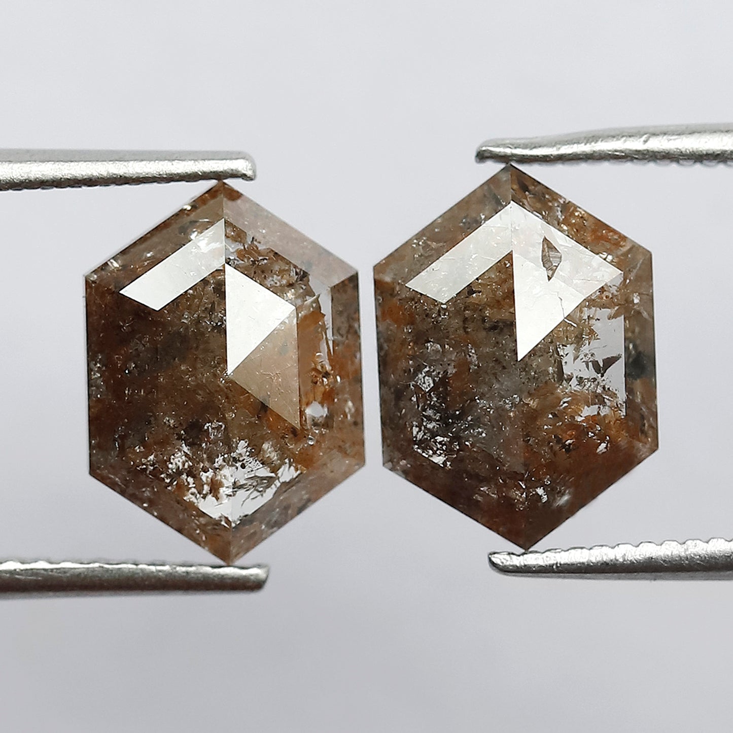 4.07 CT Domed Top Pair Of Perfect Hexagon Shape Natural Reddish Grey Step Cut Loose Earth Mined Conflict Free Diamond