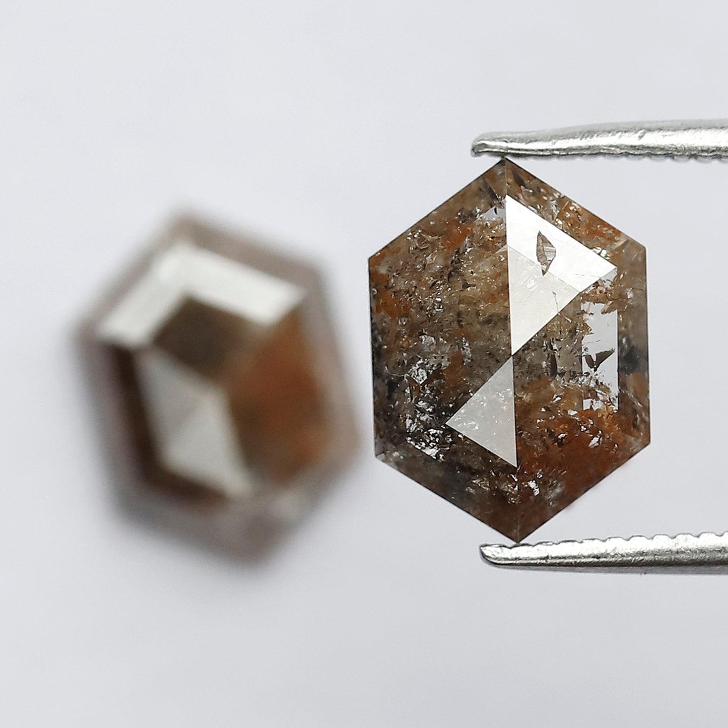 4.07 CT Domed Top Pair Of Perfect Hexagon Shape Natural Reddish Grey Step Cut Loose Earth Mined Conflict Free Diamond