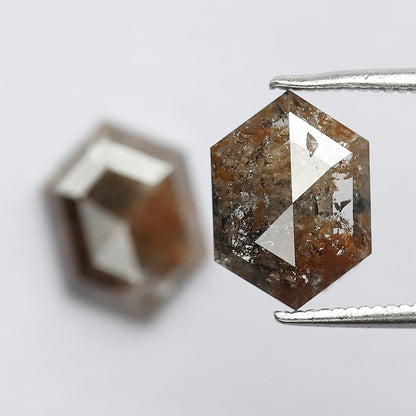 4.07 CT Domed Top Pair Of Perfect Hexagon Shape Natural Reddish Grey Step Cut Loose Earth Mined Conflict Free Diamond