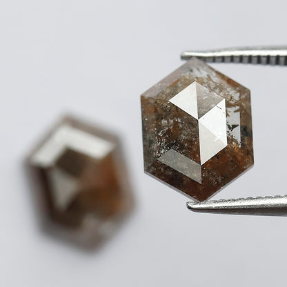4.07 CT Domed Top Pair Of Perfect Hexagon Shape Natural Reddish Grey Step Cut Loose Earth Mined Conflict Free Diamond