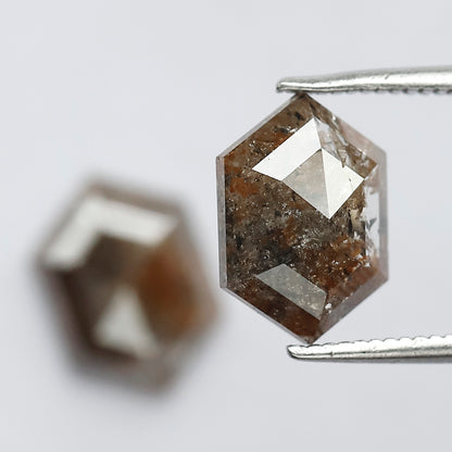 4.07 CT Domed Top Pair Of Perfect Hexagon Shape Natural Reddish Grey Step Cut Loose Earth Mined Conflict Free Diamond