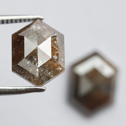 4.07 CT Domed Top Pair Of Perfect Hexagon Shape Natural Reddish Grey Step Cut Loose Earth Mined Conflict Free Diamond