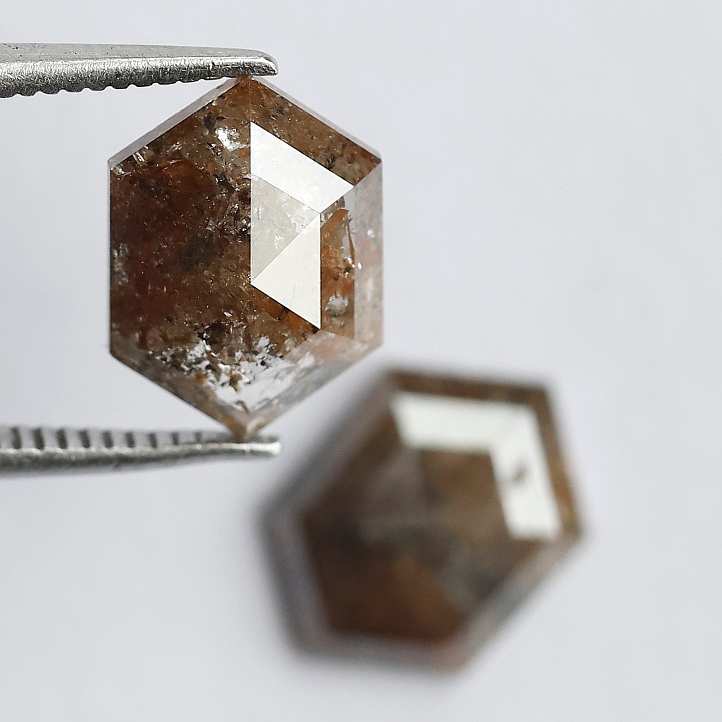 4.07 CT Domed Top Pair Of Perfect Hexagon Shape Natural Reddish Grey Step Cut Loose Earth Mined Conflict Free Diamond