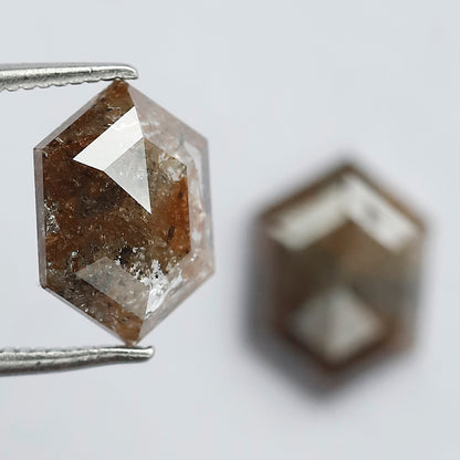 4.07 CT Domed Top Pair Of Perfect Hexagon Shape Natural Reddish Grey Step Cut Loose Earth Mined Conflict Free Diamond