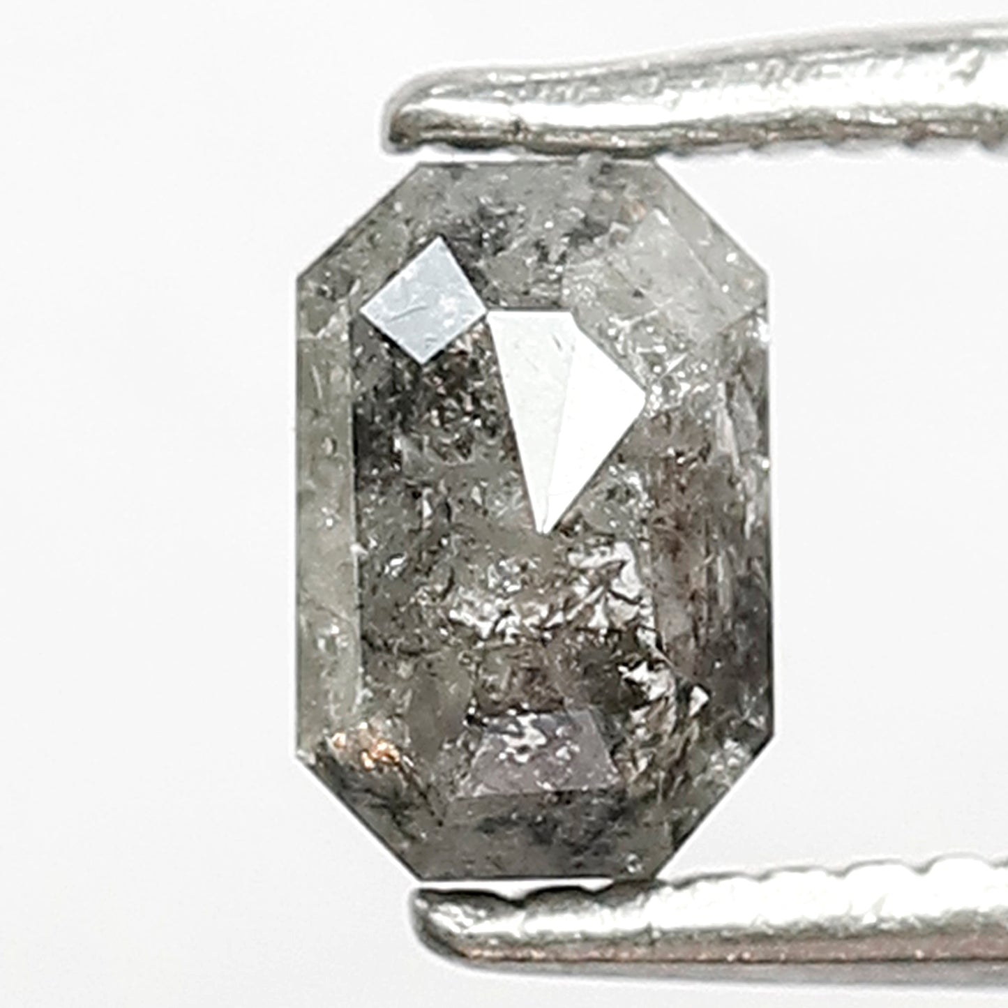 0.66 CT Emerald shape Grey Black color 5.80 MM Natural loose salt and pepper diamond