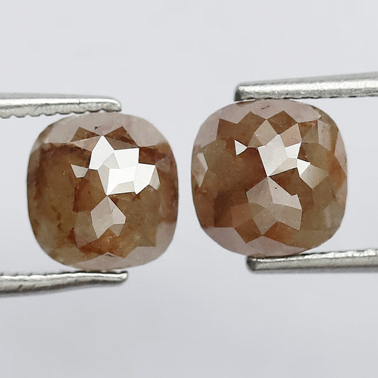3.05 CT Pair Of Glaring Multi Faceted Flat Back Stunning Cushion Shape Fancy Reddish Brown Loose Earth Mined Salt and Pepper Diamond