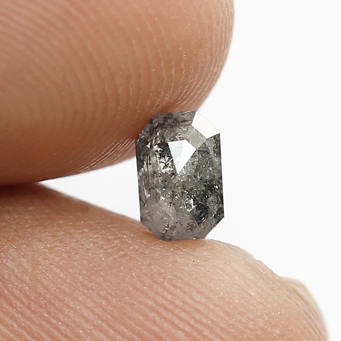 0.66 CT Emerald shape Grey Black color 5.80 MM Natural loose salt and pepper diamond