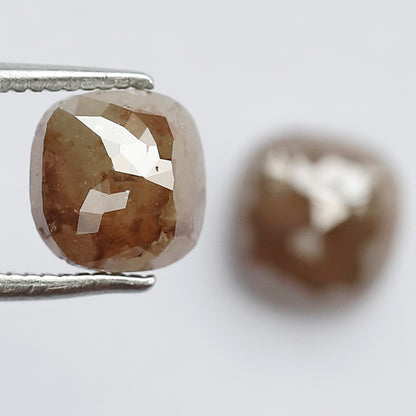 3.05 CT Pair Of Glaring Multi Faceted Flat Back Stunning Cushion Shape Fancy Reddish Brown Loose Earth Mined Salt and Pepper Diamond
