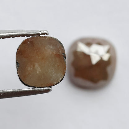 3.05 CT Pair Of Glaring Multi Faceted Flat Back Stunning Cushion Shape Fancy Reddish Brown Loose Earth Mined Salt and Pepper Diamond