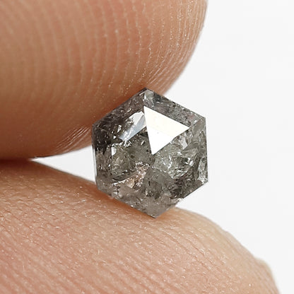 0.51 CT Hexagon shape Natural loose 5.40 MM Grey Black color salt and pepper Diamond