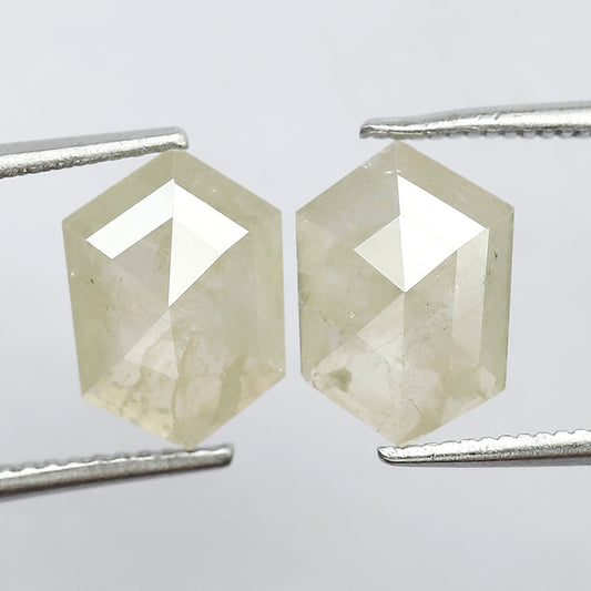 3.58 CT Pair Of Long Hexagon Shaped Fancy Light Yellowish Diamond, Flat Back 10 mm Salt and Pepper Diamond Ideal For Making Stud Earrings